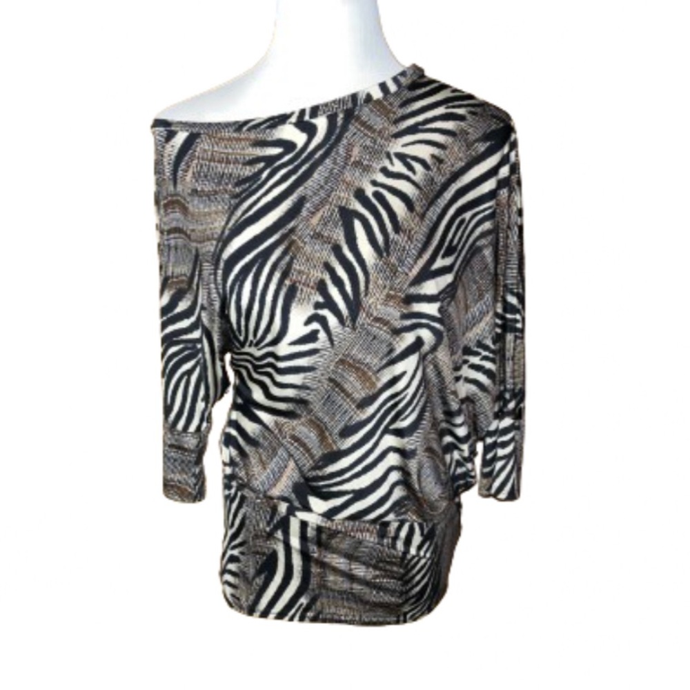 Vintage True Light Women’s Animal Print Off Shoulder Top Size Large
